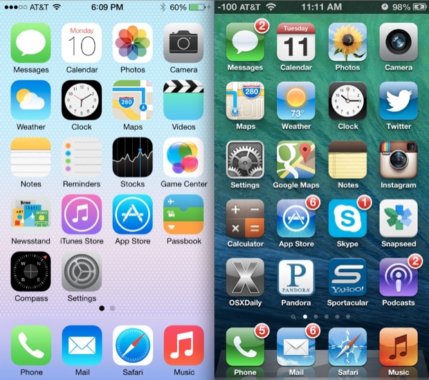 iOS 7 vs iOS 6 Home screen